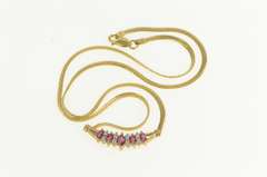 14K Yellow Gold Marquise Natural Ruby Diamond Herringbone Necklace