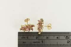 14K Yellow Gold Pink Topaz Swirl Halo Vintage Statement Stud Earrings