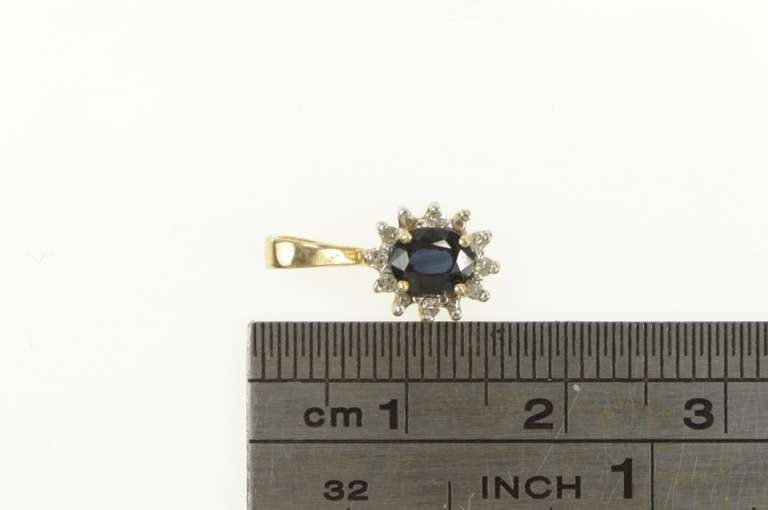10K Yellow Gold Oval Natural Sapphire Diamond Halo Classic Pendant