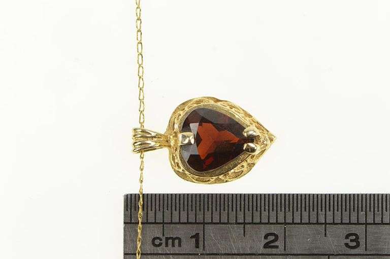 14K Yellow Gold Heart Garnet Love Valentine Romantic Chain Necklace