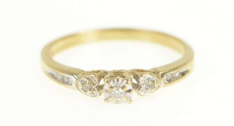 10K Yellow Gold Classic Vintage Diamond Retro Promise Ring