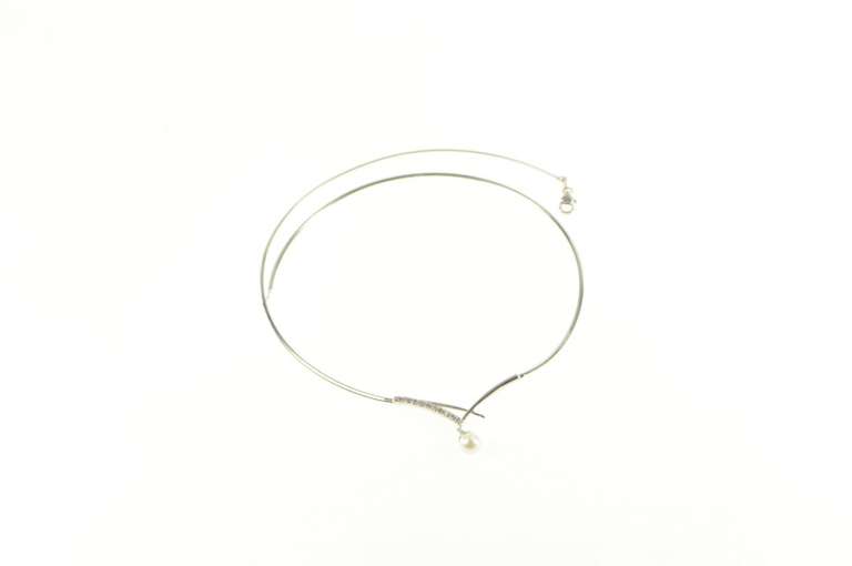 14K White Gold Vintage Pearl CZ Freeform Classic Vintage Necklace