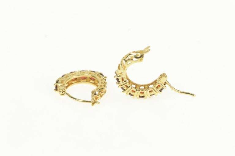 14K Yellow Gold Garnet Vintage Filigree Accent Statement Hoop Earrings