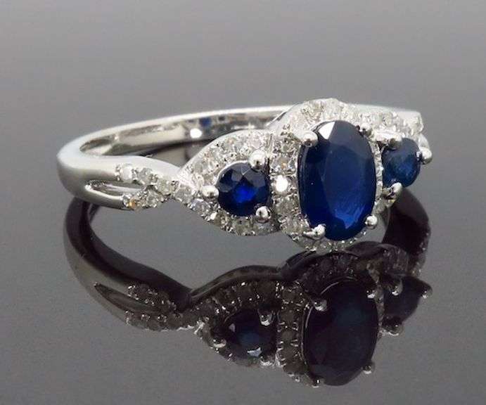 Three Stone Blue Sapphire & Diamond Ring