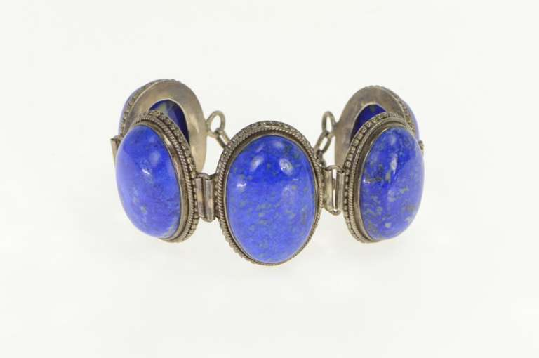 Sterling Silver Oval Lapis Lazuli Cabochon Southwestern Bracelet