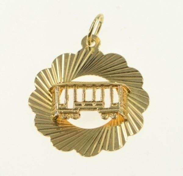 14K Yellow Gold Retro Car Trolley Tram San Francisco Charm/Pendant