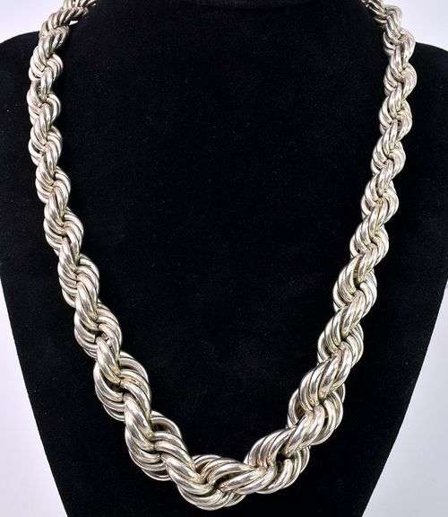 Thick Rope Chain Necklace In Sterling Silver