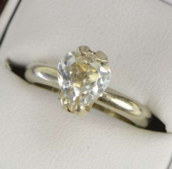 14K White Gold 1940's Pear Solitaire Travel Engagement CZ Ring