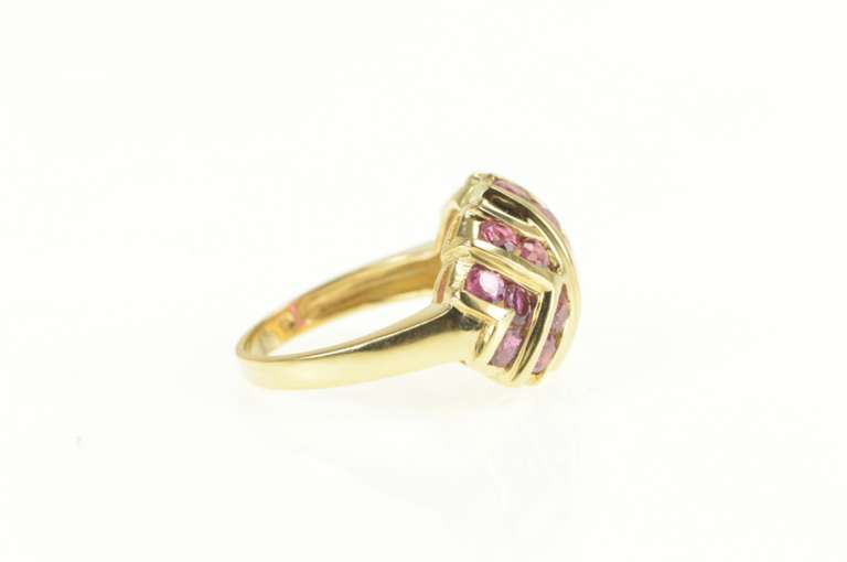 14K Yellow Gold Geometric Ruby Encrusted Domed Statement Ring