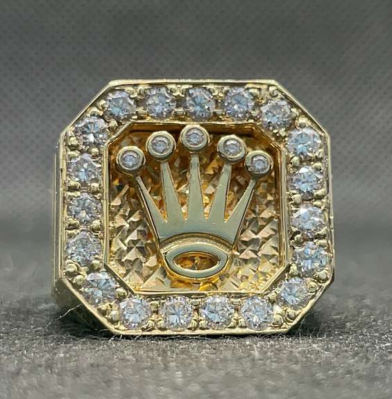 2.00 C.T. T.W. ROLEX CROWN DESIGN RING MENS IN 14K YELLOW GOLD