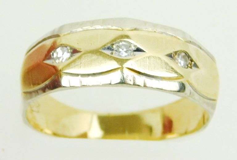 Men's Vintage 14K Gold 3 Diamond Band, Size 10