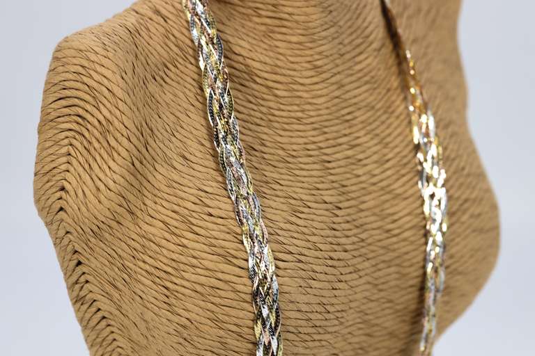 Sterling Silver Tri Colored Braided Herringbone Necklace 10mm 925 Italy Chain 24"