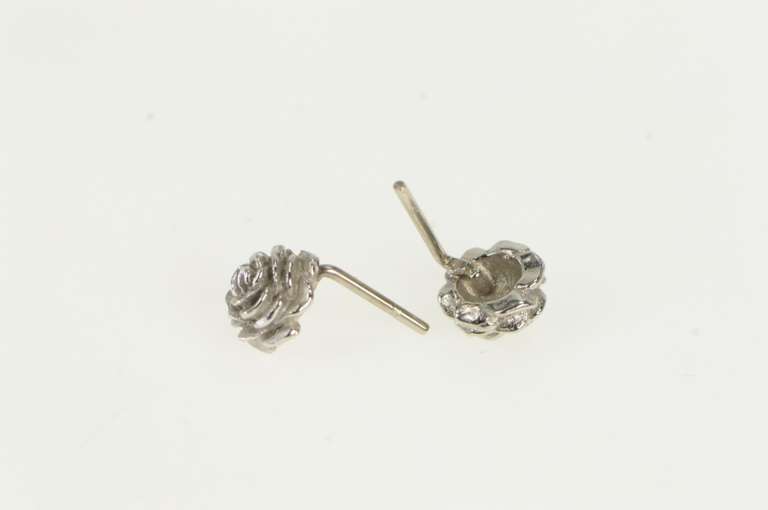 14K White Gold 3D Rose Flower Romantic Vintage Stud Earrings