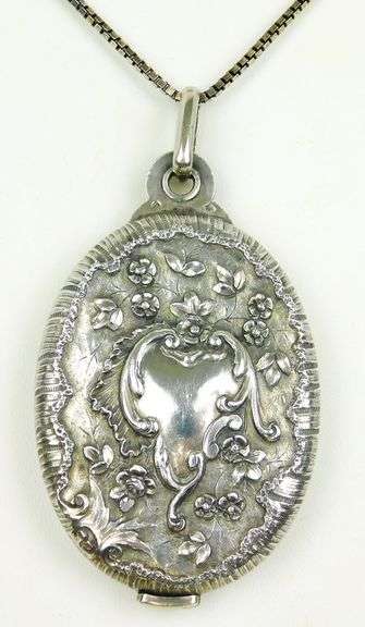 Antique French Sterling Sliding Mirror Pendant & Chain