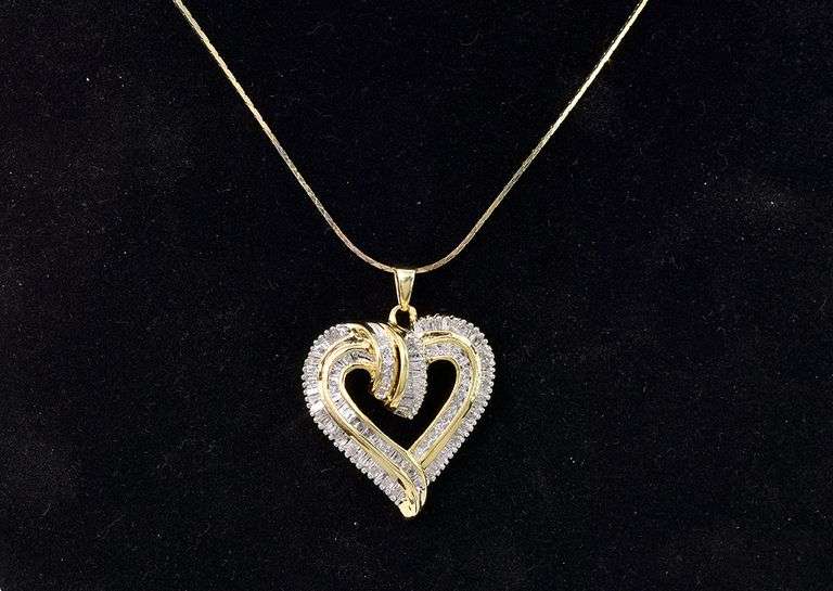 Beautiful White Crystal Heart Pendant Necklace In Gold Plated Sterling Silver