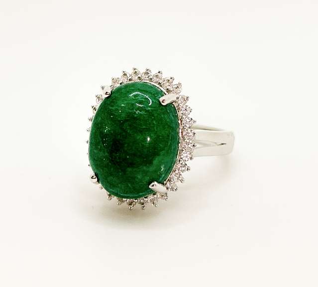 12.0+ carat Emerald and White Sapphire Sterling Sliver Gemstone Ring - Gorgeous!