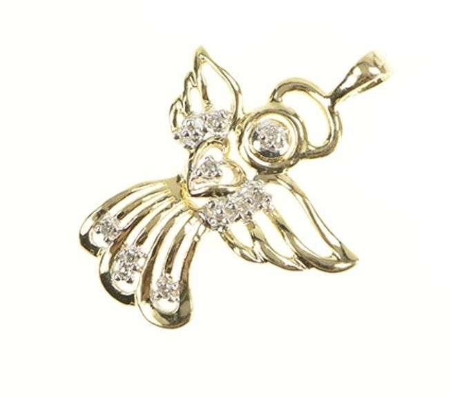 10K Yellow Gold Diamond Inset Guardian Angel Protection Pendant