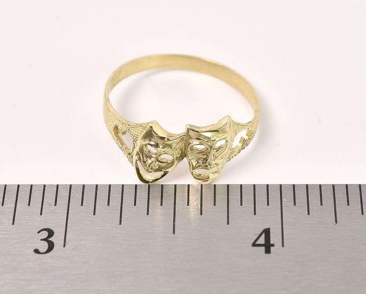 Happy And Sad Theater Mask Ring In Yellow Gold