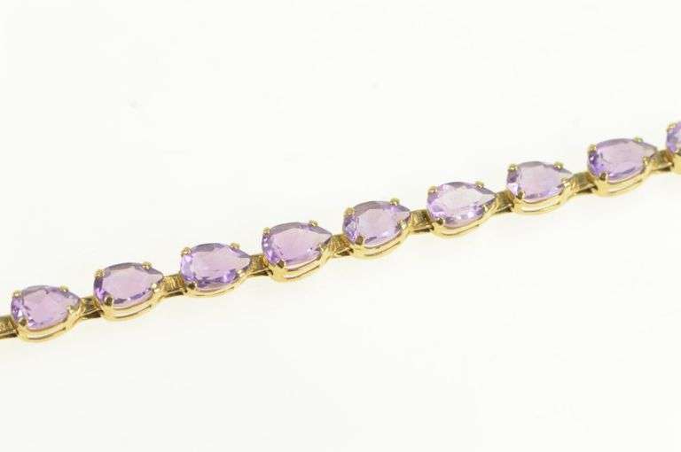14K Yellow Gold Oval Amethyst Classic Vintage Tennis Bracelet