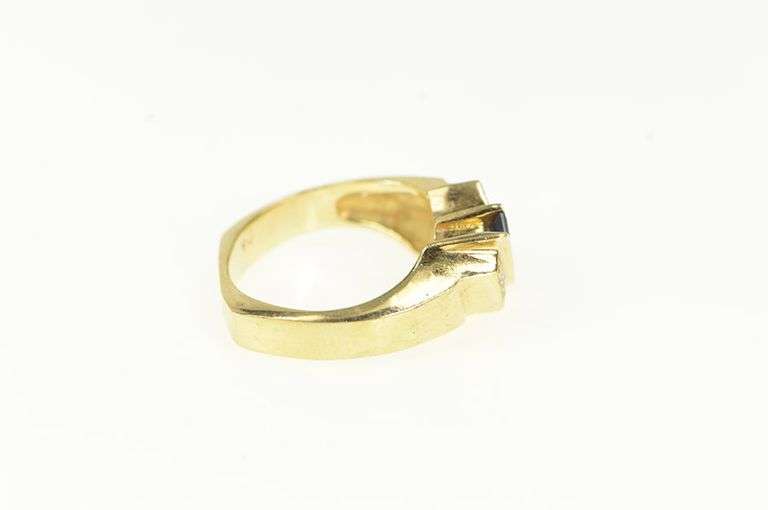 14K Yellow Gold Princess Cut Sapphire Diamond Accent Slanted Ring