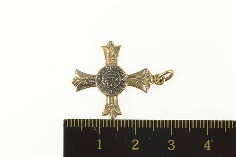 14K Yellow Gold Apostleship of Prayer Pope Prayer Cross Pendant