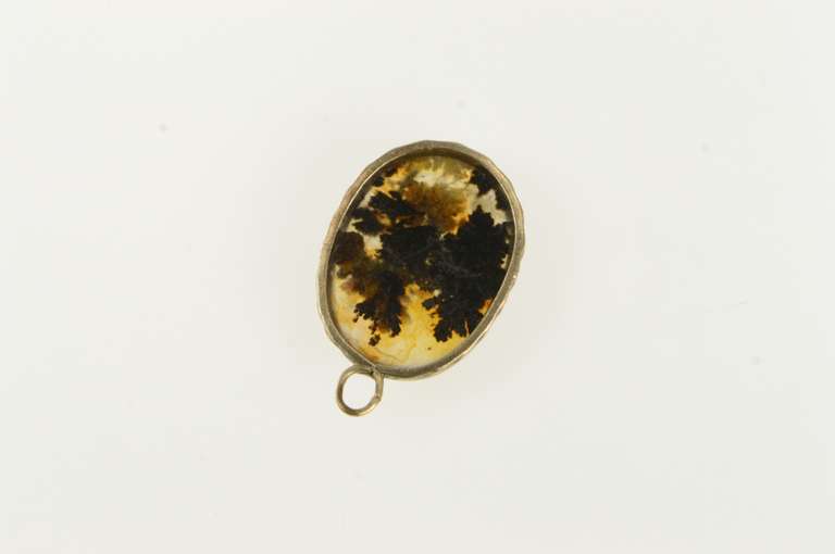 10K Yellow Gold Victorian Oval Dendritic Agate Cabochon Pendant