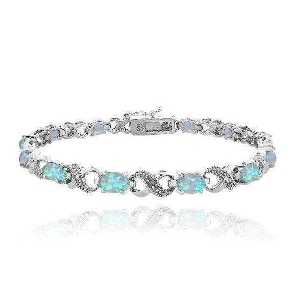 Created Blue Opal & Diamond Accent Bracelet