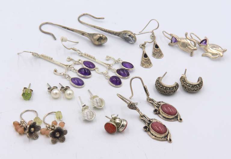 Group Lot of Vintage 925 Sterling Silver Earrings
