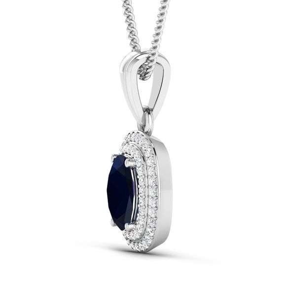 Solid 14 Kt White Gold Kashmir Midnight Blue Sapphire Diamond Pendant