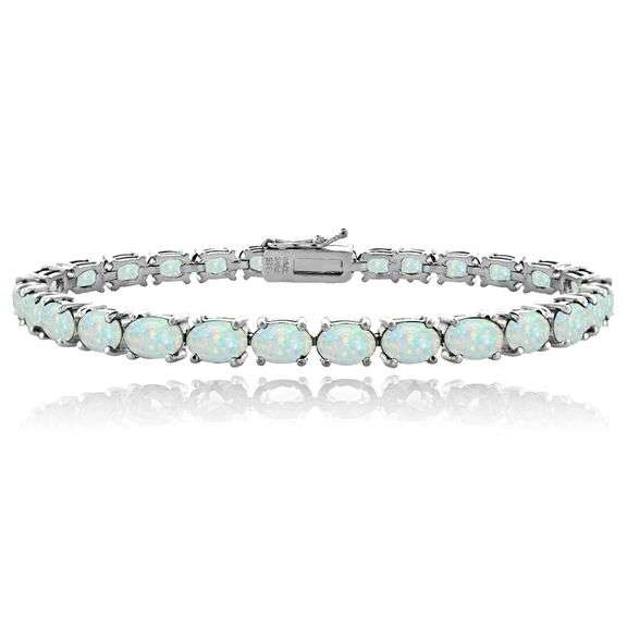 Created White Opal Tennis Bracelet in Sterling Silver