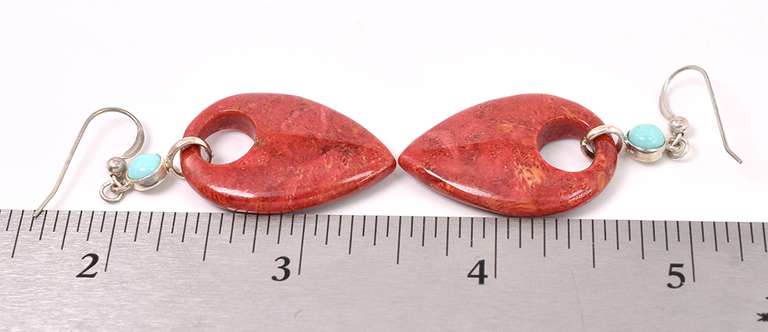 Red Jasper And Blue Turquoise Dangle Earrings In Sterling Silver