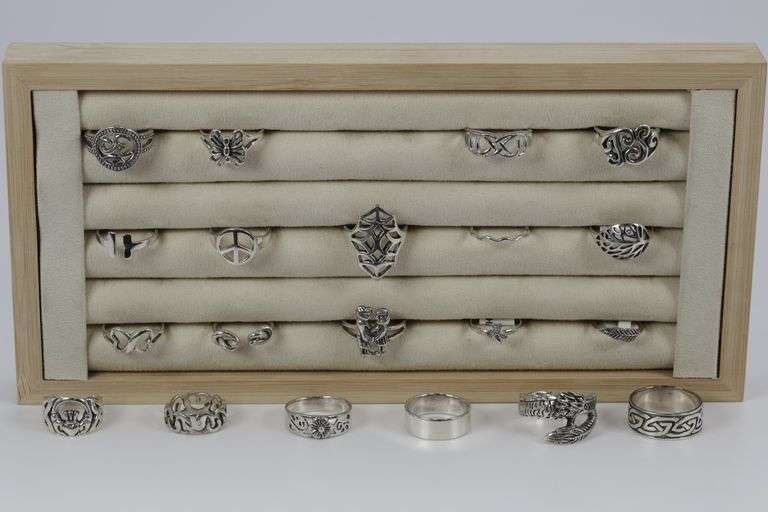 .925 Sterling Silver Ring Assortment Various Sizes & Styles (20 Ring Lot)