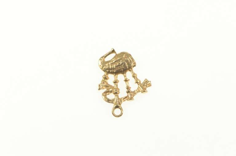 9K Yellow Gold 3D Bag Pipe Trad. Scottish Instrument Charm/Pendant