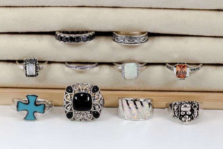 Sterling Silver Curated Ring Assortment Various Sizes & Styles (10 Ring Lot)