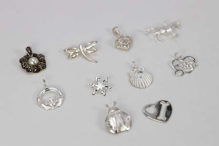 .925 Sterling Silver Charm Set Lot of 10 Charms/Pendants