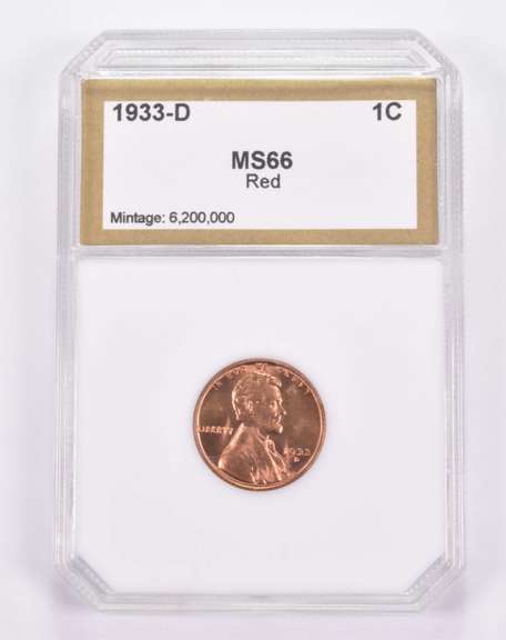 MS66 Red 1933-D Lincoln Wheat Cent - Graded PCI