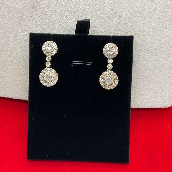 CERTIFIED 14K GOLD AND DIAMOND CLUSTER DROP EARRINGS
