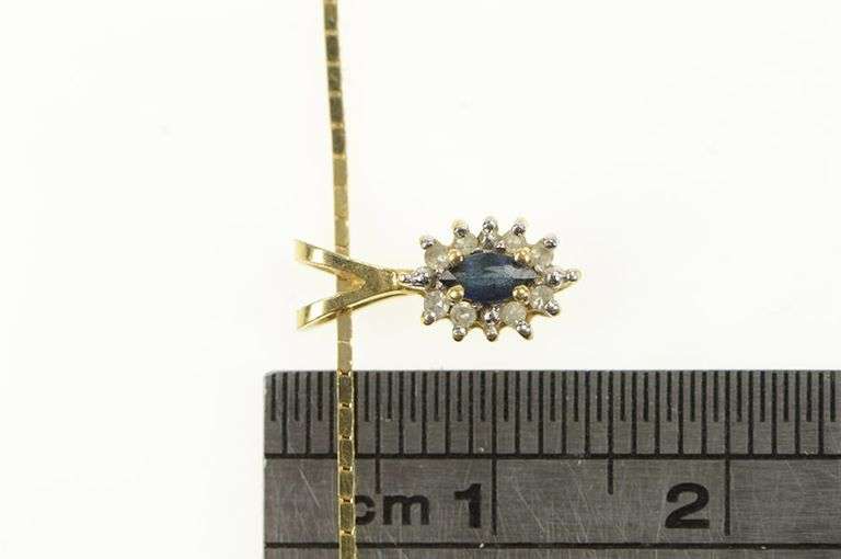 14K Yellow Gold Marquise Sapphire Diamond Halo Square Chain Necklace