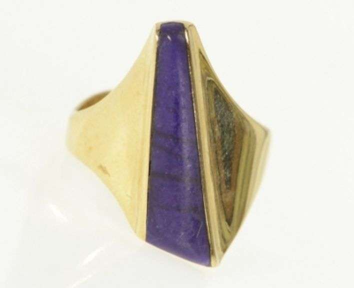 14K Yellow Gold Lee Marraccini Designer Sugilite Geometric Ring