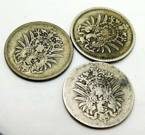 3 German Reich 1 Mark Silver Coins