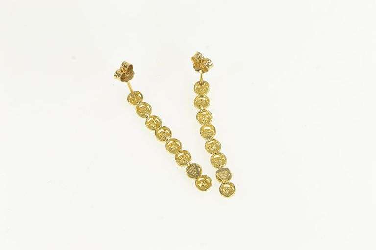 14K Yellow Gold Geometric Round Burst Dangle Vintage Chain Earrings