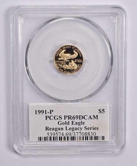 PR69DCAM 1991-P $5 American Gold Eagle 1/10 Oz Sign Reagan Legacy PCGS