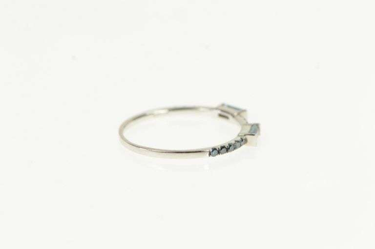 14K White Gold Blue Topaz Blue Diamond Wedding Band Ring