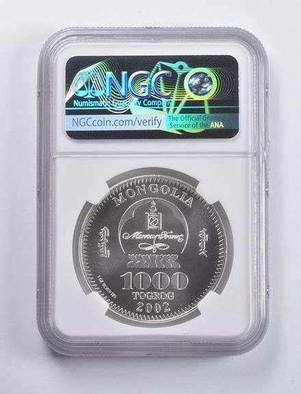 MS69 2002 Mongolia 1000 Tugrik Silver Chinggis Khan NGC