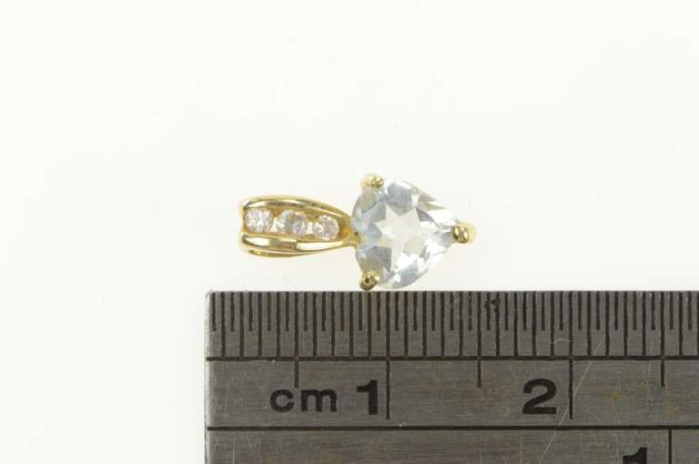 10K Yellow Gold Heart Blue Topaz Diamond Vintage Pendant
