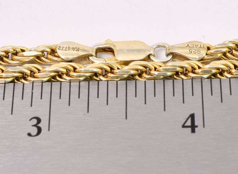 Sturdy Gold Plated Rope Chain Necklace In Sterling Silver