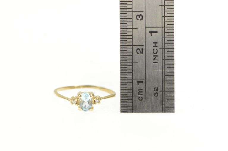 10K Yellow Gold Oval Blue Topaz Diamond Accent Classic Ring
