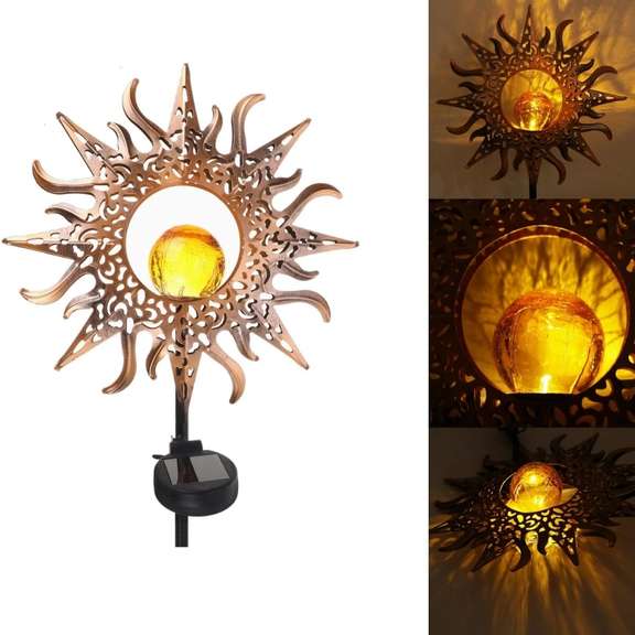Wrought Iron Solar Lawn Lamp Sun Retro