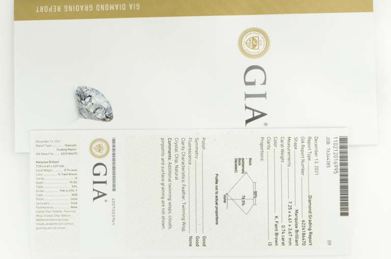 GIA 0.74 Ct Marquise Cut K Color, I3 Clarity Diamond