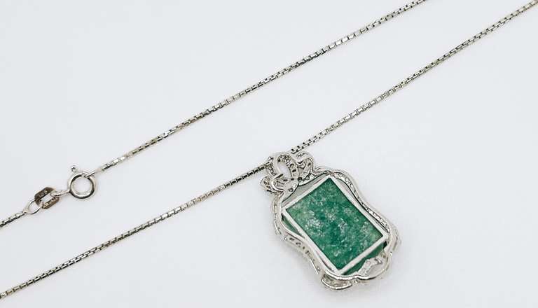 Amazing 10.75 Carat Cushion Emerald and White Sapphire Sterling Sliver Pendant Necklace.